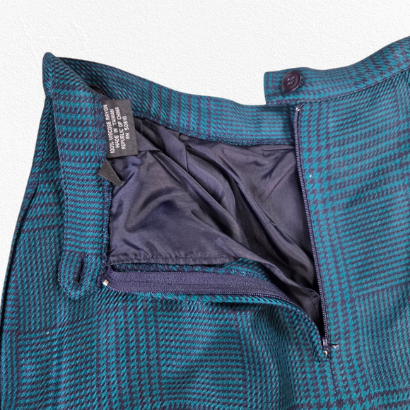 80s Vintage Green Navy Houndstooth Plaid Retro Workwear Power Skirt Suit Size 4 - Picture 15 of 16